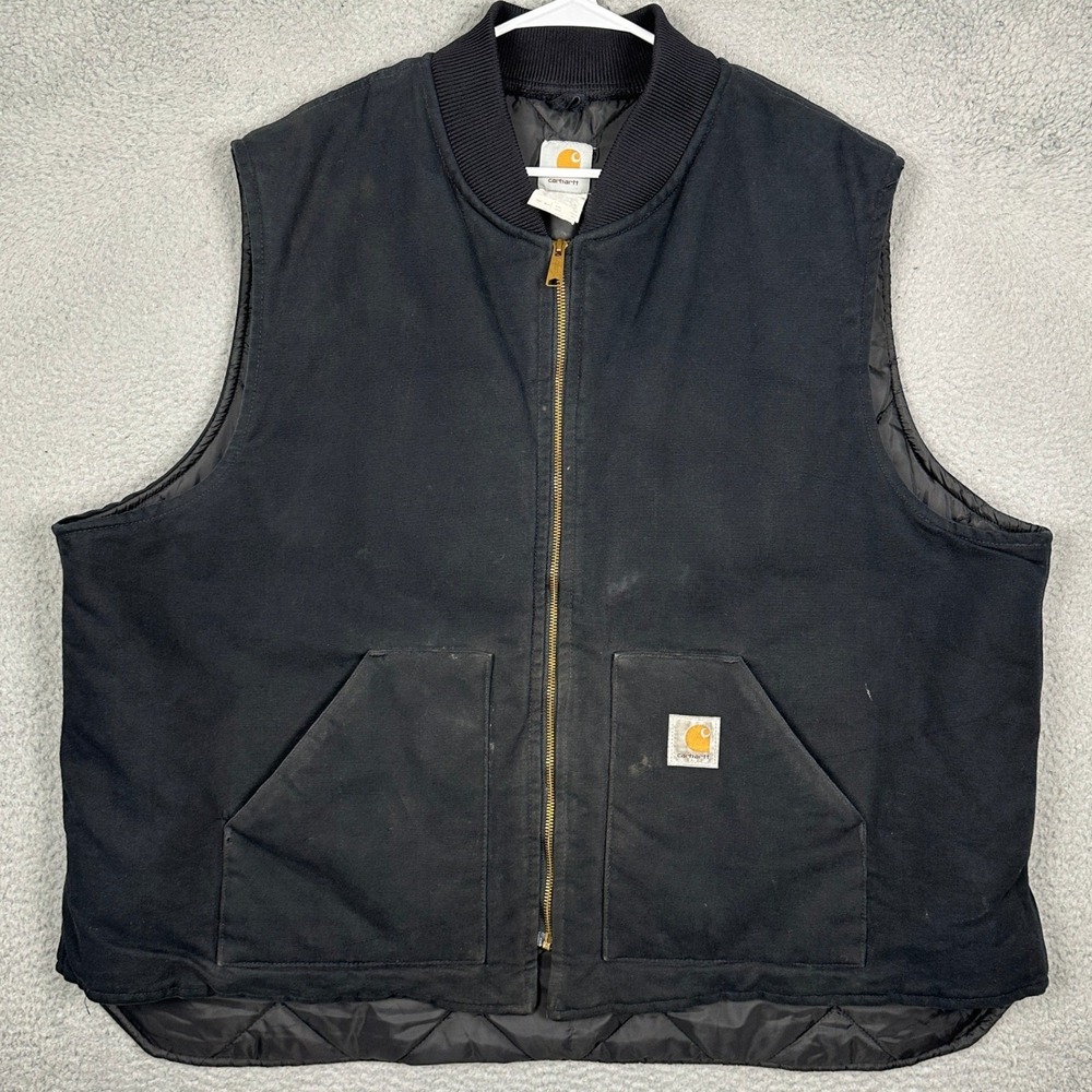 Vintage Carhartt Vest Men 4XLT Tall V01 BLK Black Duck Canvas Insulated USA Made